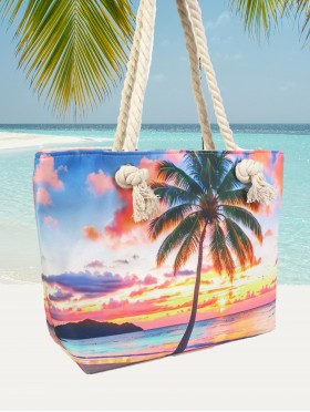 Canvas Palm Tree Print Shoulder Tote